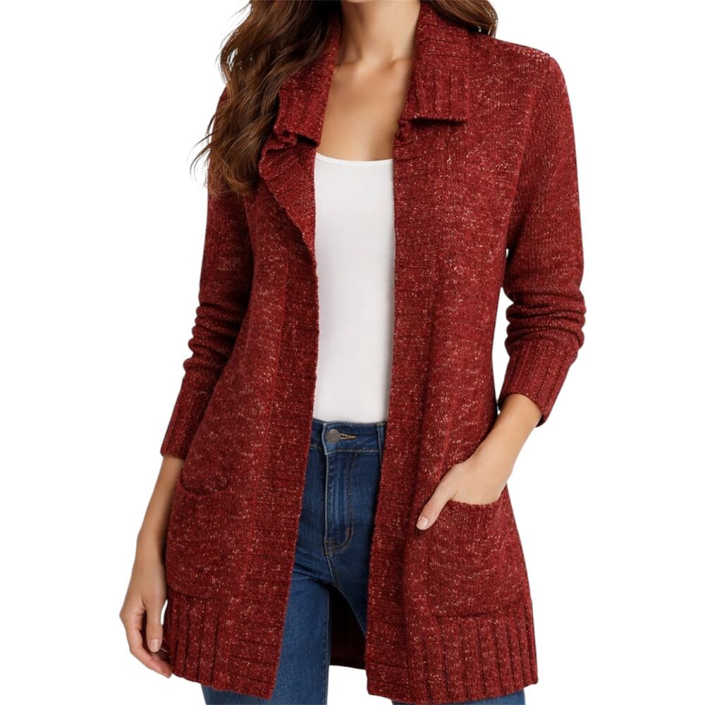 Royal Robbins Cardigan Sweater Longline Open Front Pockets Knitted Burgundy 2X